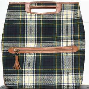 VTG Molmax Tartan Plaid Folding Clutch Tote Bag Made in Britain Green Cream